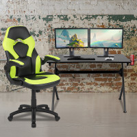 Flash Furniture BLN-X10D1904-GN-GG Black Gaming Desk and Green/Black Racing Chair Set with Cup Holder, Headphone Hook & 2 Wire Management Holes